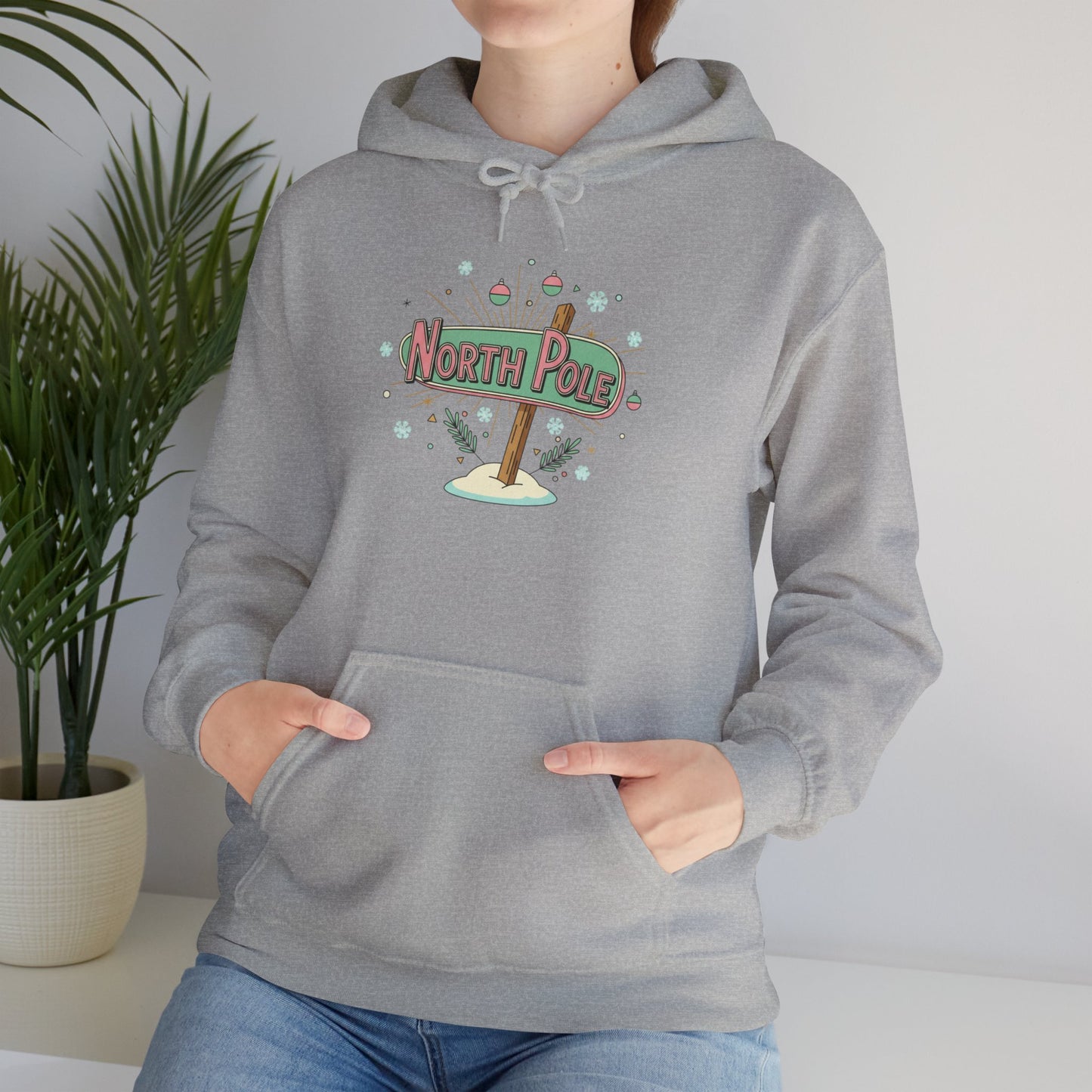 Retro North Pole Sign Hoodie, mid century Christmas