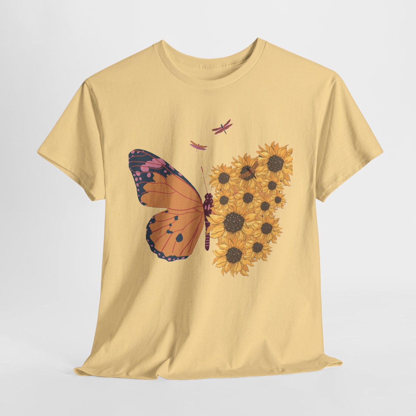 Butterfly and Sunflowers Unisex Heavy Cotton Tee.