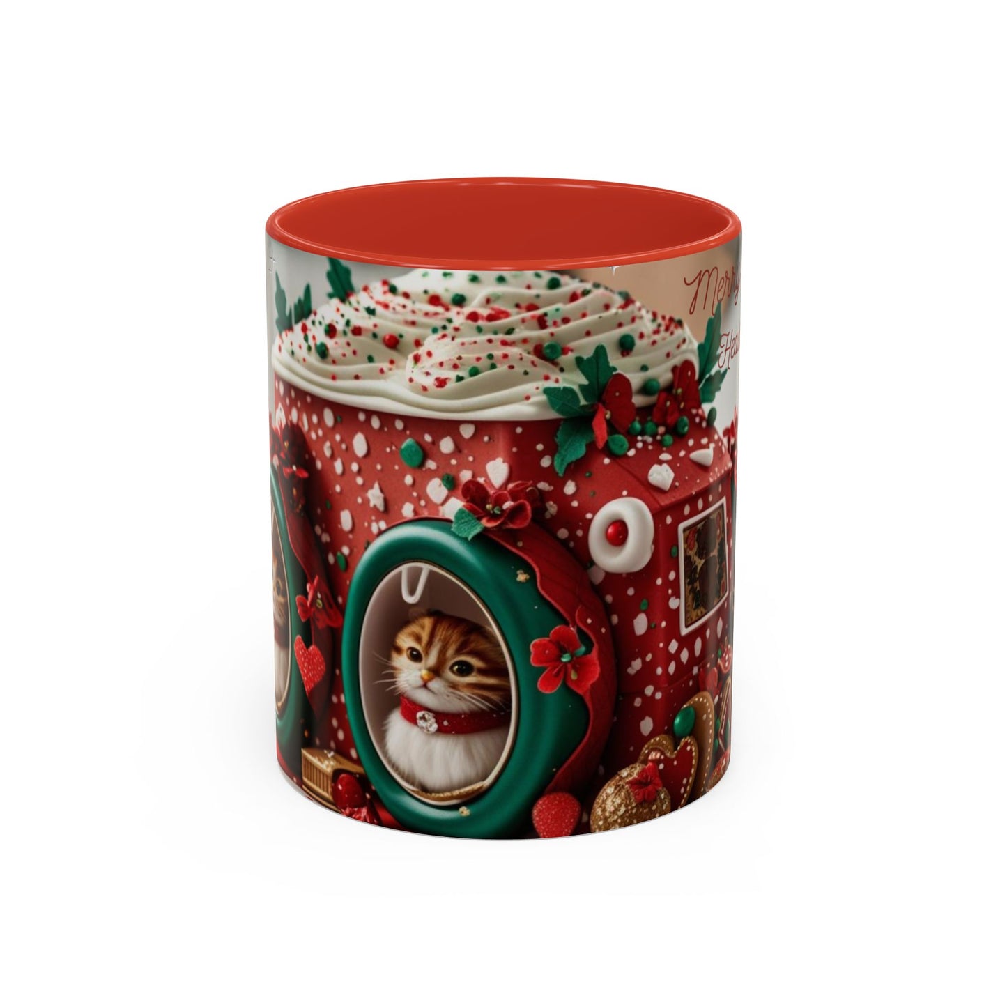Festive Cat Coffee Mug, Holiday Gift, Christmas Coffee Cup.