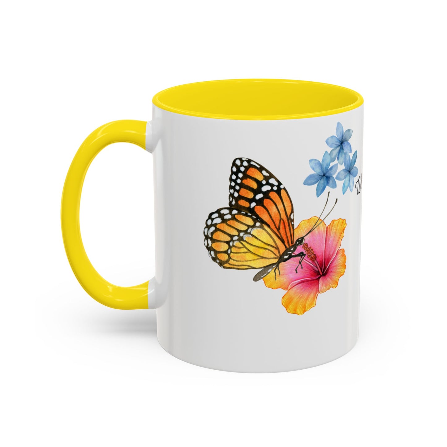 Inspirational Accent Mug - Butterfly Design, with Motivational words.