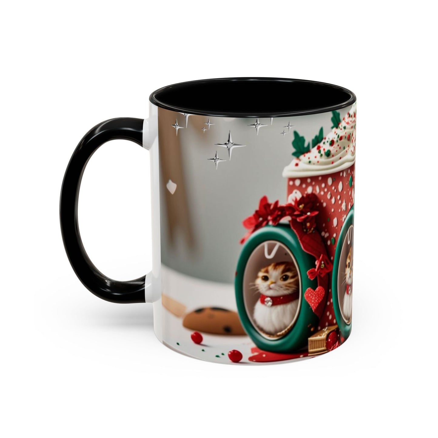 Festive Cat Coffee Mug, Holiday Gift, Christmas Coffee Cup.