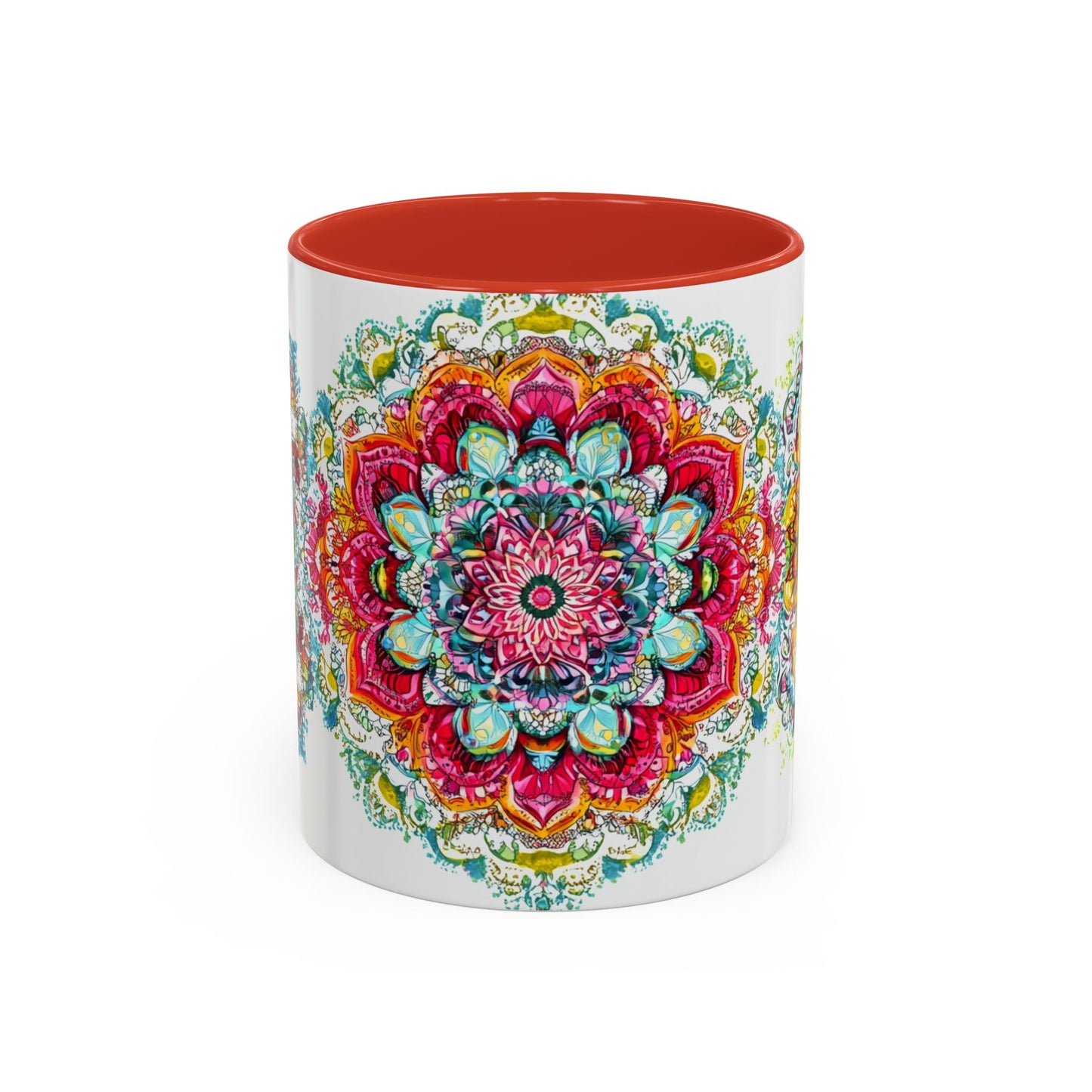 Boho Floral Accent Coffee Mug Colorful Mandala Design.