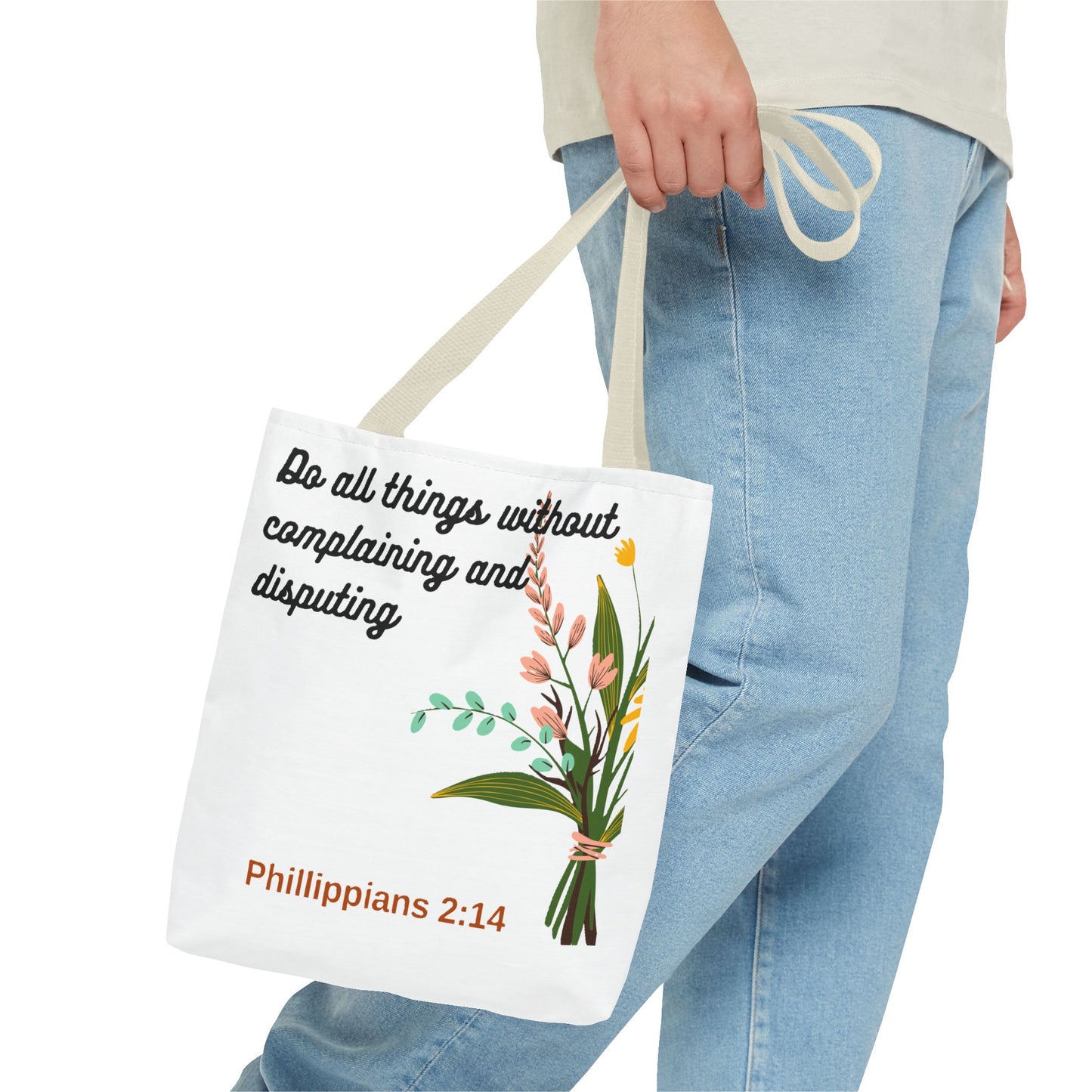 Inspirational Floral Tote Bag, Bible Verse Tote, Philippians 2:14 Bag.