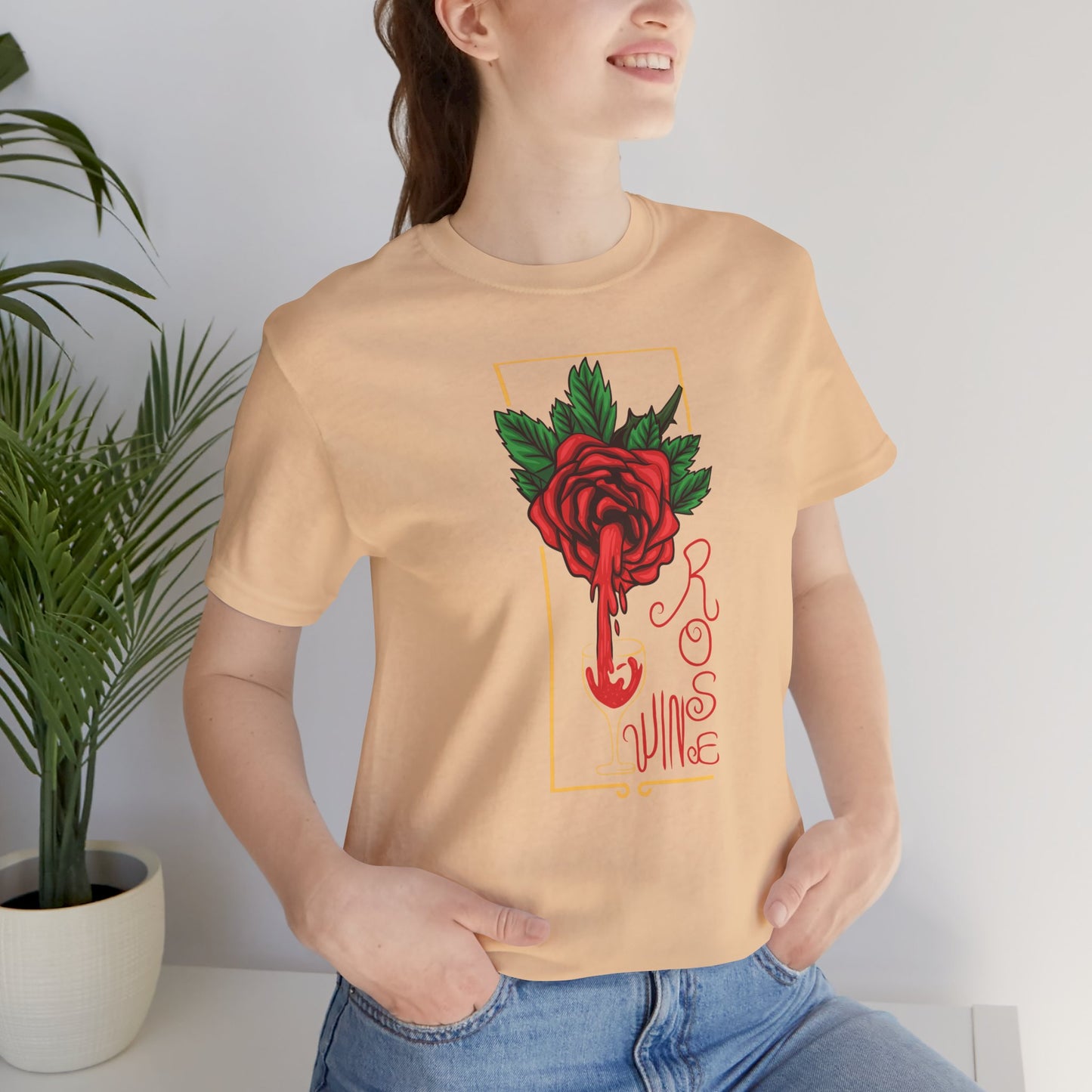 Rose Wine Unisex Tee, Perfect for Wine Lovers, Gifts for Her, Casual Date Night, Summer Apparel, Floral Graphic Shirt