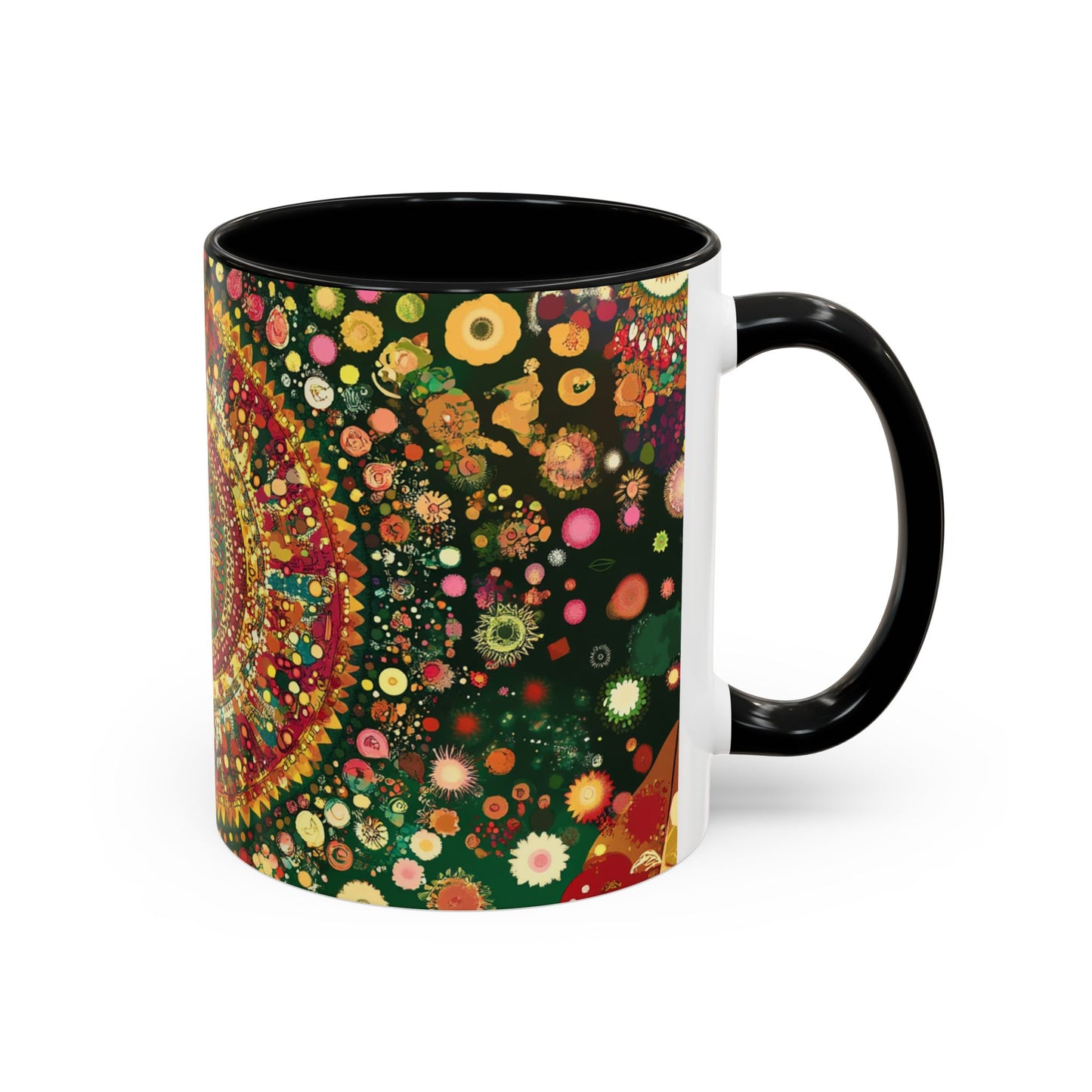 Vibrant Mandala Accent Coffee Mug, Colorful Drinkware.