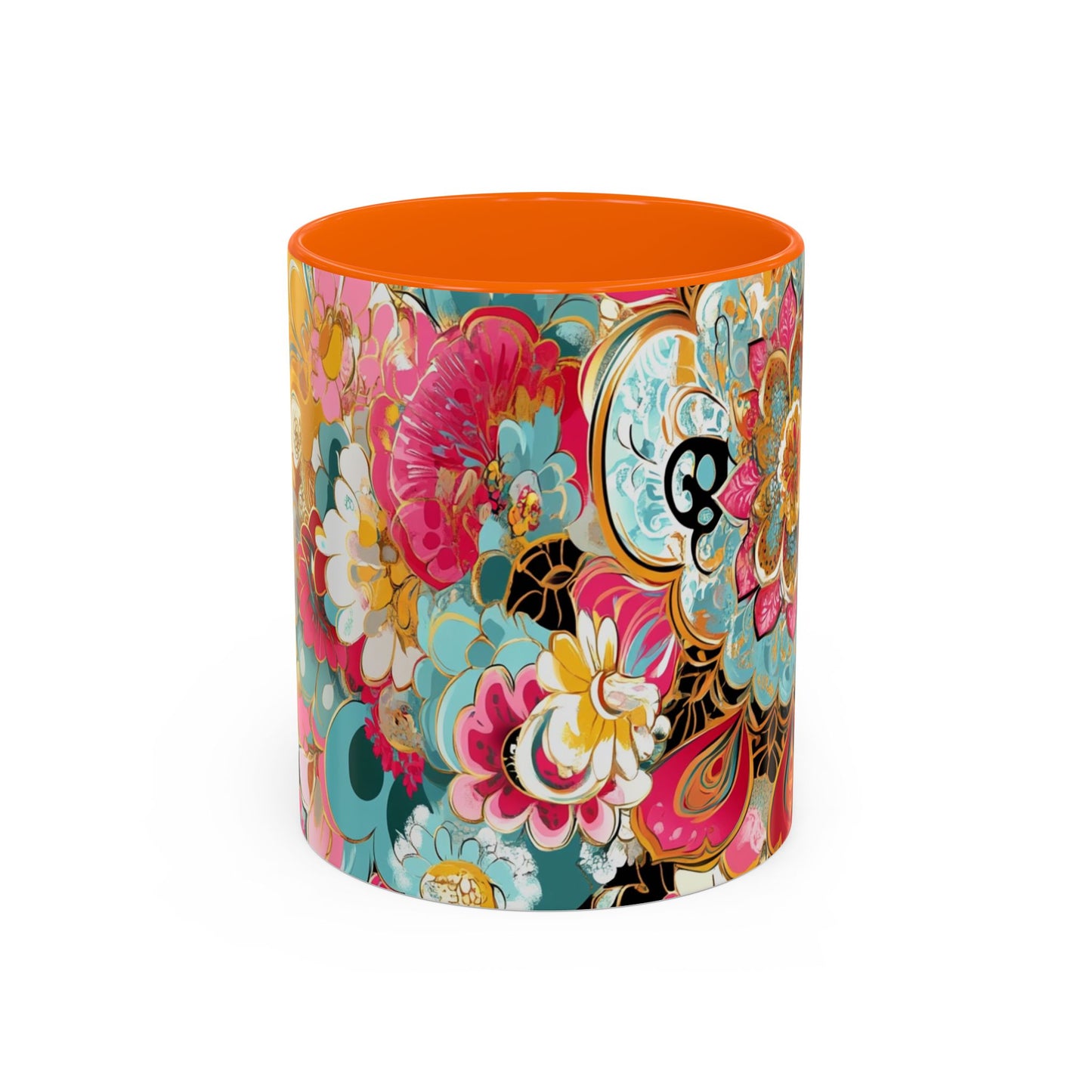 Vibrant Floral Accent Boho Coffee Mug, Floral.