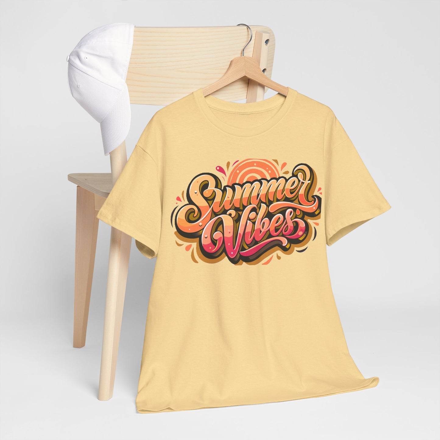 Summer Vibes Unisex Heavy Cotton Tee - Relaxed Fit, Casual Wear, Beach Outings, Gift for Friends, Summer Parties, Fun Graphic Tee