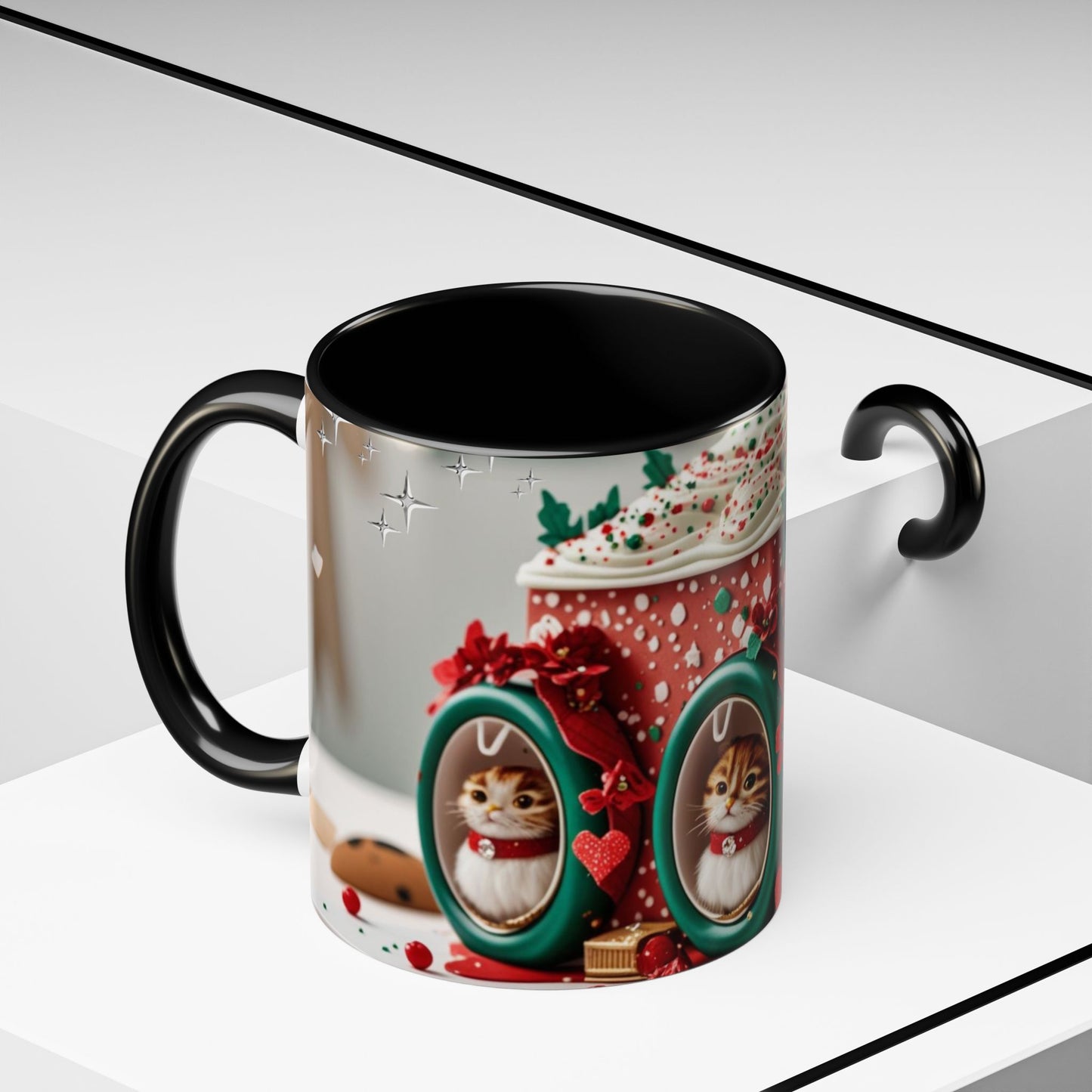 Festive Cat Coffee Mug, Holiday Gift, Christmas Coffee Cup.