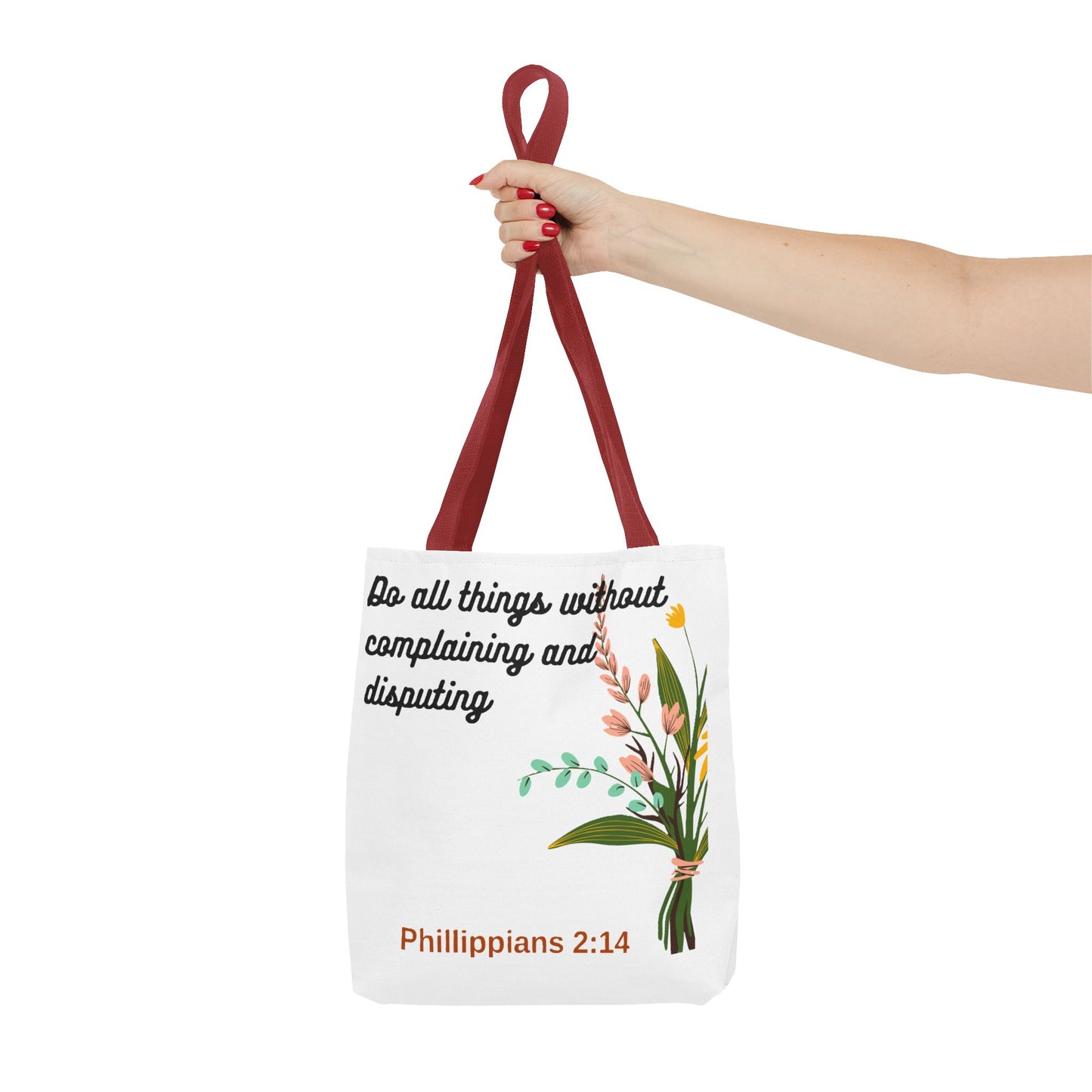 Inspirational Floral Tote Bag, Bible Verse Tote, Philippians 2:14 Bag.