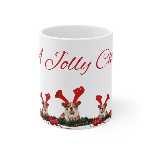 Merry Christmas Corgi Mug — Festive Reindeer Antler Dog Mug