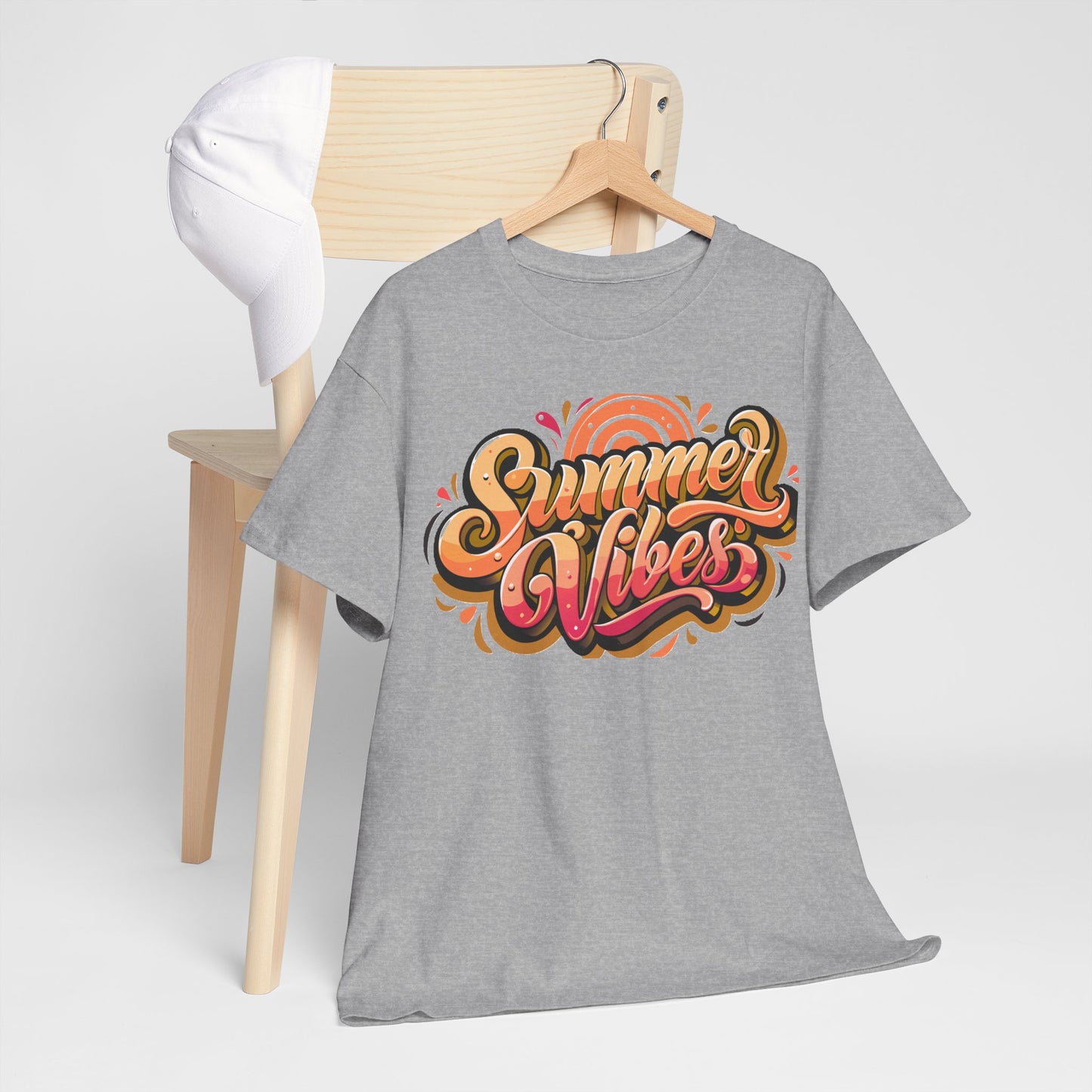 Summer Vibes Unisex Heavy Cotton Tee - Relaxed Fit, Casual Wear, Beach Outings, Gift for Friends, Summer Parties, Fun Graphic Tee