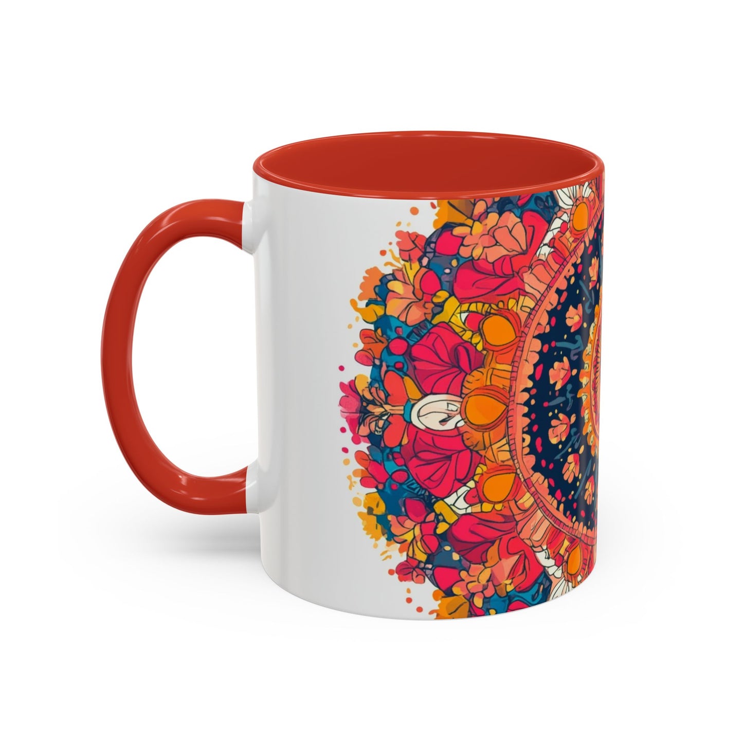 Vibrant Mandala Coffee Mug, Colorful Floral Drinkware.