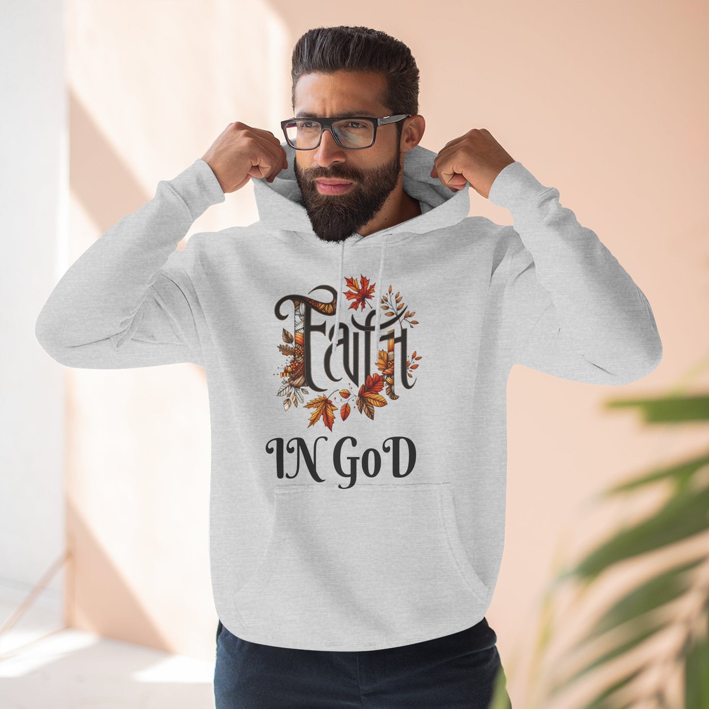 Faith in God Three-Panel Fleece Hoodie - Cozy Inspirational Sweatshirt, Fall Fashion, Gift for Her, Faith-Based Apparel, Christian Style