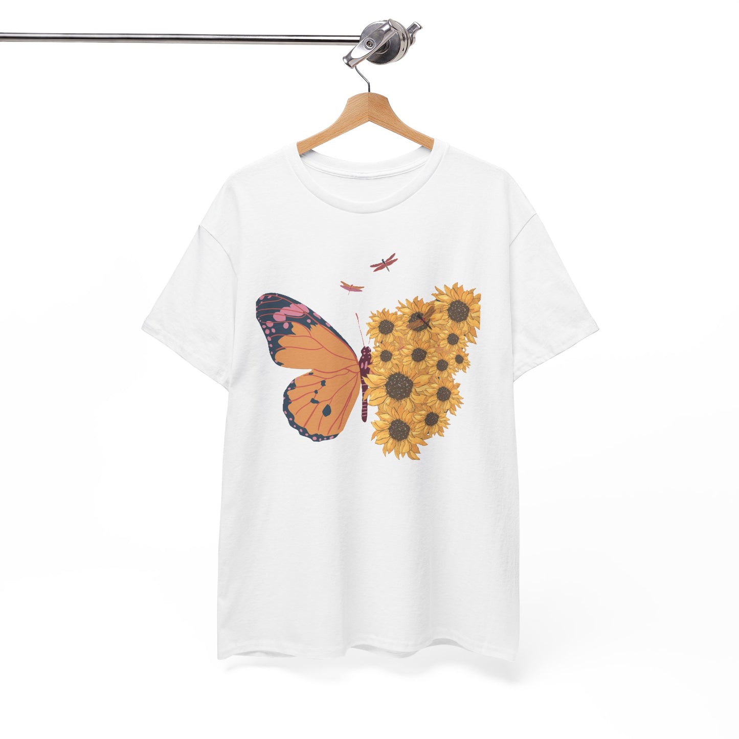 Butterfly and Sunflowers Unisex Heavy Cotton Tee.