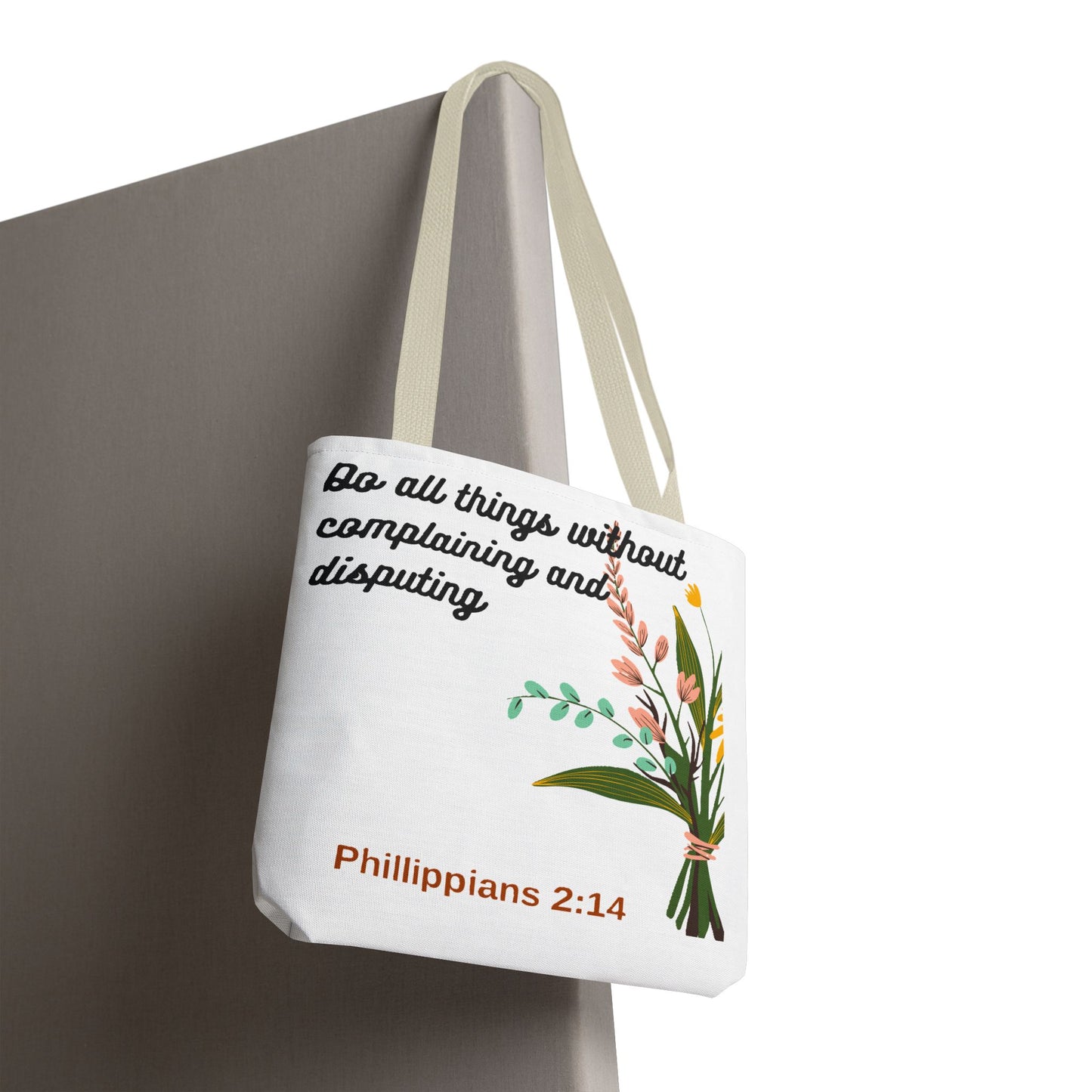 Inspirational Floral Tote Bag, Bible Verse Tote, Philippians 2:14 Bag.