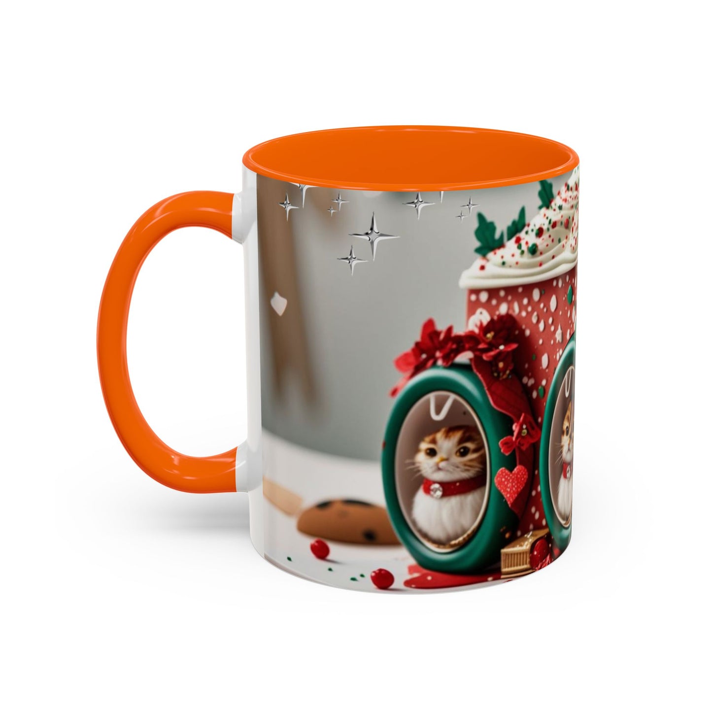 Festive Cat Coffee Mug, Holiday Gift, Christmas Coffee Cup.