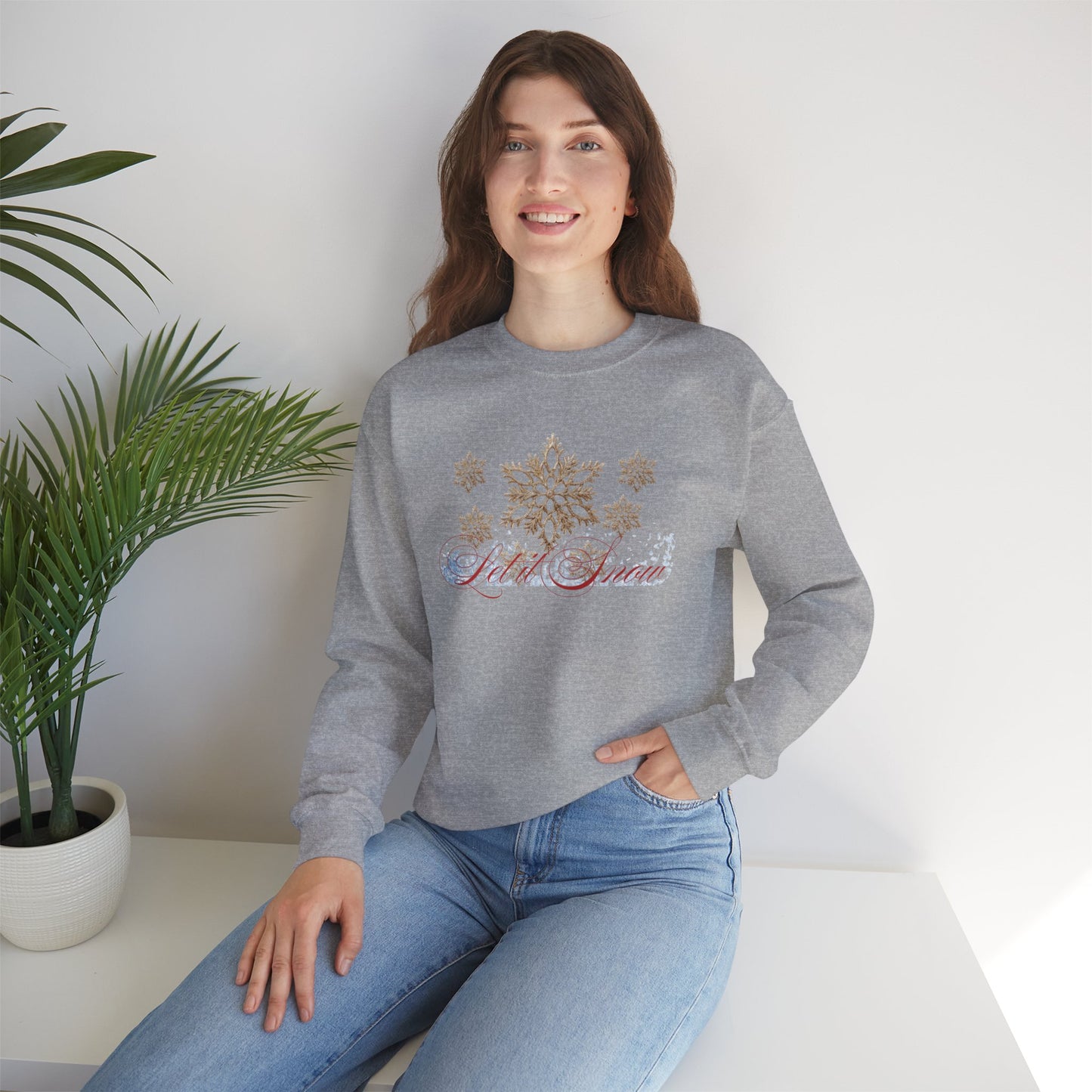 Snow Queen Crewneck Sweatshirt – 'Let It Snow' Gold Snowflake Holiday Sweatshirt