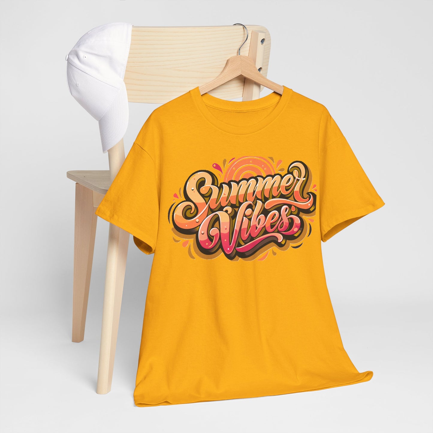 Summer Vibes Unisex Heavy Cotton Tee - Relaxed Fit, Casual Wear, Beach Outings, Gift for Friends, Summer Parties, Fun Graphic Tee