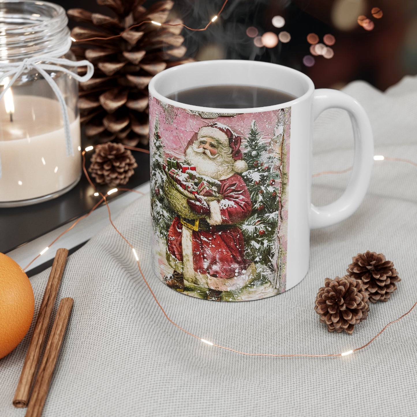 Vintage Santa Ceramic Coffee Cups - Holiday Cheer Mugs (11oz & 15oz)