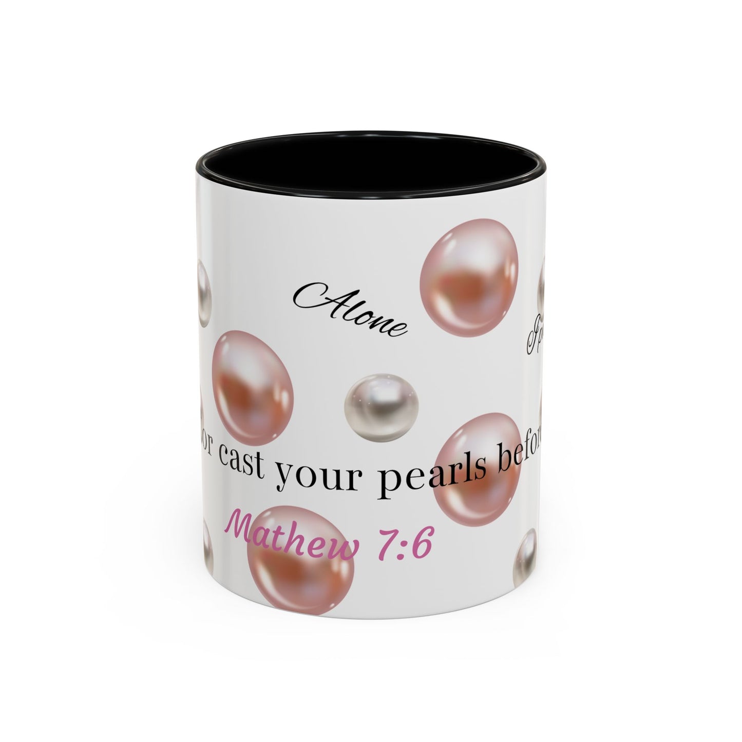 Elegant Inspirational Coffee Mug with Pearls, Unique Gift for Friends, Spiritual Reminder.