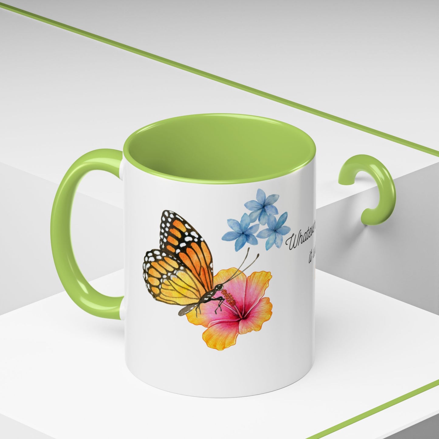 Inspirational Accent Mug - Butterfly Design, with Motivational words.