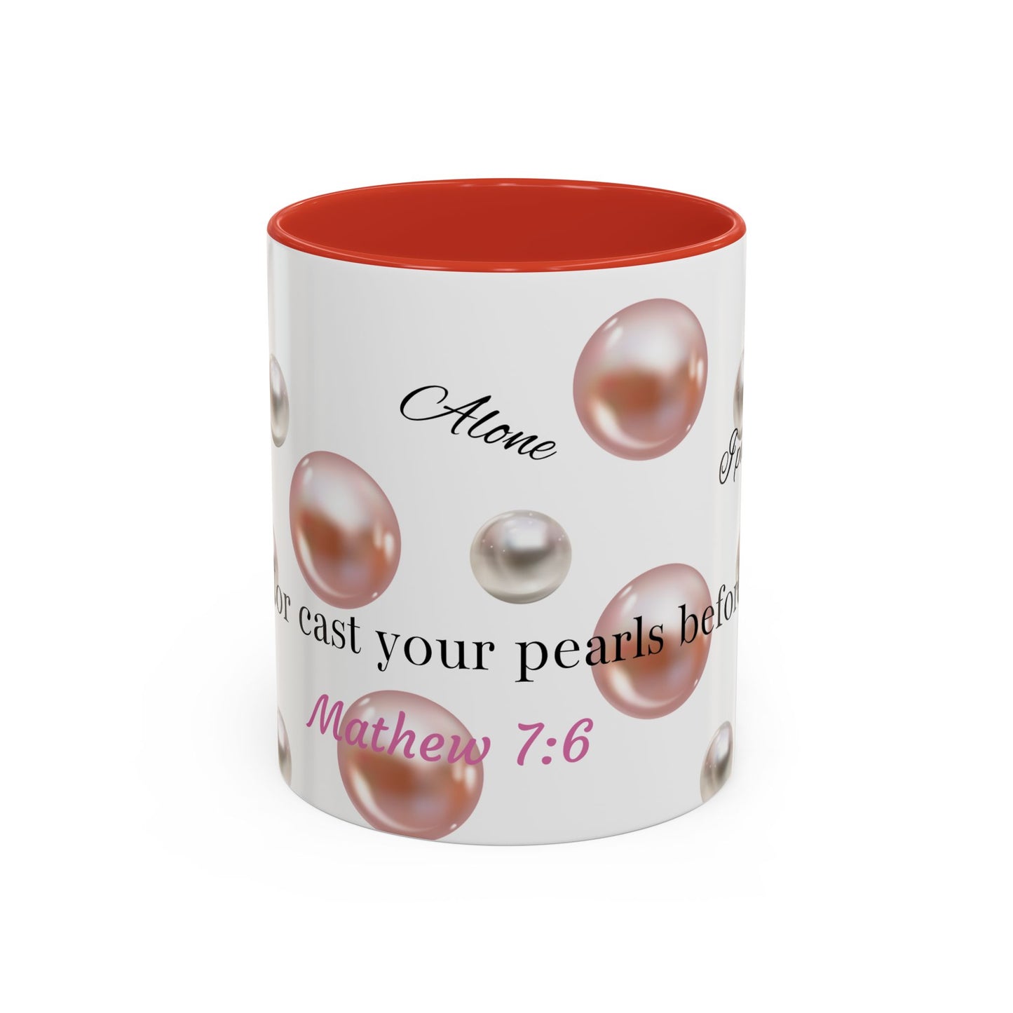 Elegant Inspirational Coffee Mug with Pearls, Unique Gift for Friends, Spiritual Reminder.