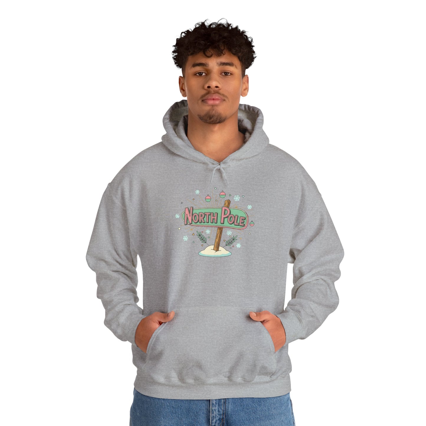 Retro North Pole Sign Hoodie, mid century Christmas