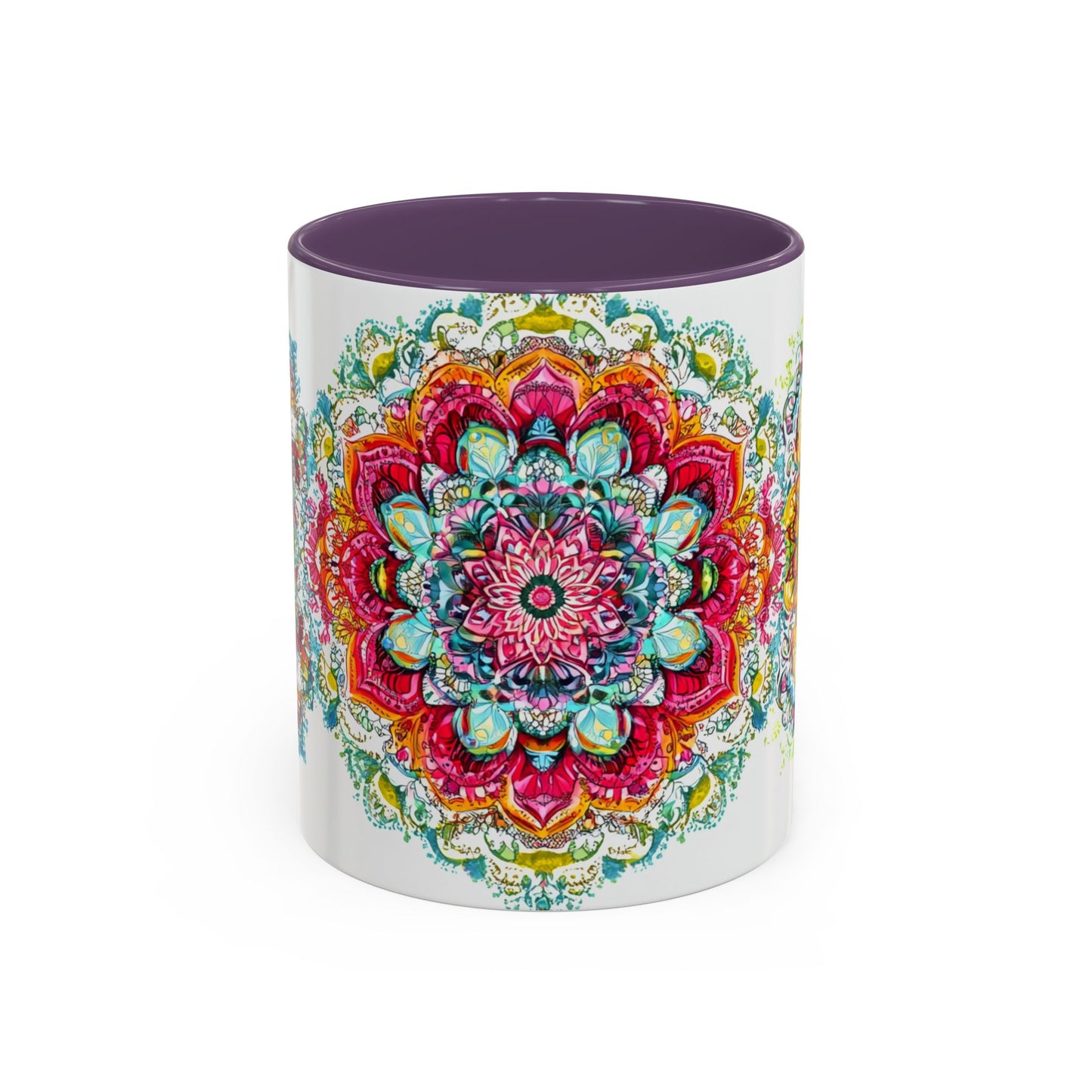 Boho Floral Accent Coffee Mug Colorful Mandala Design.